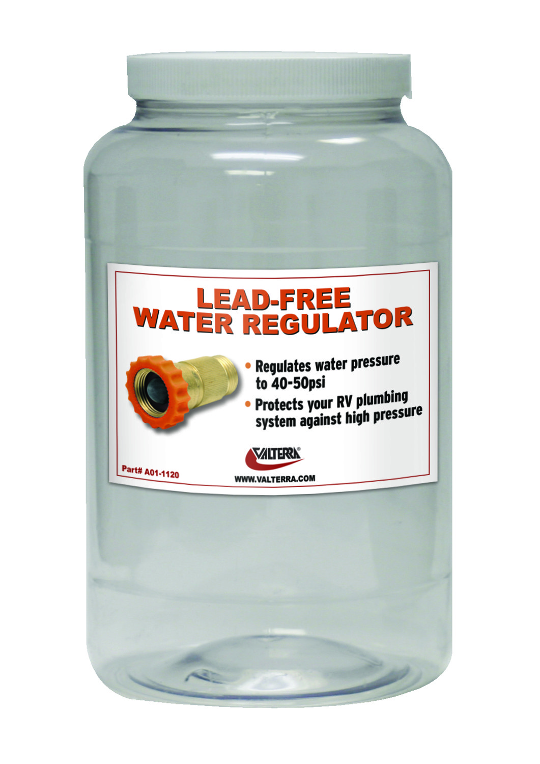 Valterra Point of Purchase Display, Water Regulator Display, Empty Plastic Jar with Label – J0112
