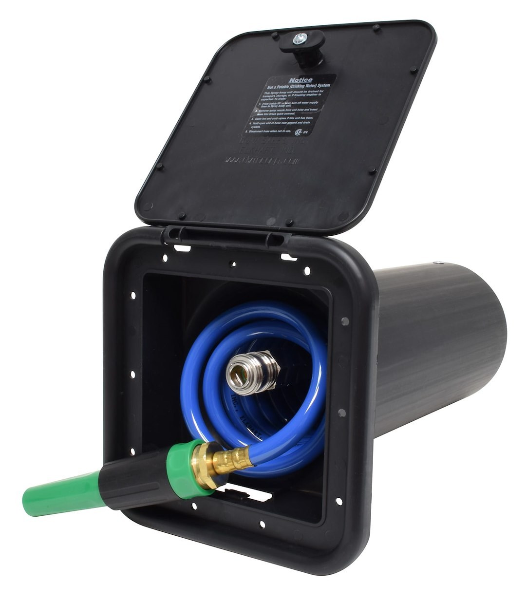 Valterra Exterior Spray Port, Spray-Away ™, Self-Storing Unit with Quick Connect Valve, 7-1/2 Inch Square X 18 Inch Depth – PF147008