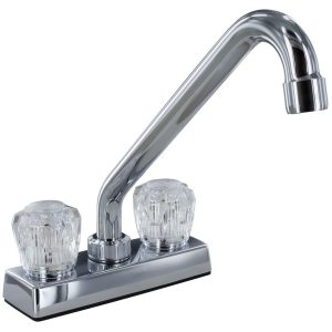 Valterra Faucet, Used for Kitchen, Single Piece 4 Inch Bar Deck Mount, 8 Inch Hi-Rise Tubular Spout, 2 Clear Crystal Acrylic Knob Handle – PF211304