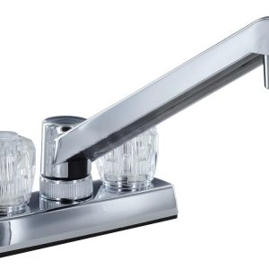 Valterra Faucet, Used for Kitchen, Single Piece 4 Inch Bar Deck Mount, 8 Inch D-Spout, 2 Clear Crystal Acrylic Knob Handle – PF211305