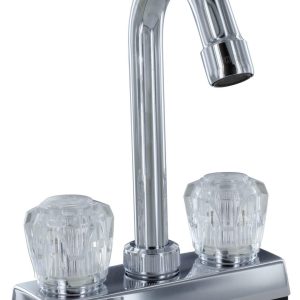 Valterra Faucet, Used for Kitchen, Single Piece 4 Inch Bar Deck Mount, 6 Inch Gooseneck Spout, 2 Clear Crystal Acrylic Knob Handle – PF211310