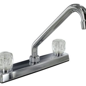 Valterra Faucet, Used for Kitchen, Single Piece 8 Inch Bar Deck Mount, 8 Inch Hi-Rise Tubular Spout, 2 Clear Crystal Acrylic Knob Handle – PF211325
