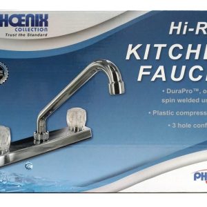 Valterra Faucet, Used for Kitchen, Single Piece 8 Inch Bar Deck Mount, 8 Inch Hi-Rise Tubular Spout, 2 Clear Crystal Acrylic Knob Handle – PF211325