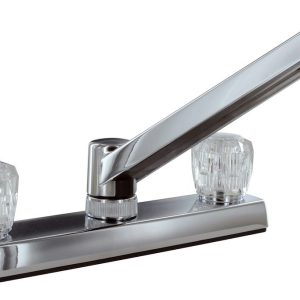 Valterra Faucet, Used for Kitchen, Single Piece 8 Inch Bar Deck Mount, 8 Inch D-Spout, 2 Clear Crystal Acrylic Knob Handle – PF211326