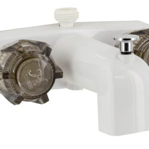Valterra Faucet, Used for Bathtub, Single Piece 4 Inch Wall Mount with Tub/ Shower Diverter, 2 Smoked Crystal Acrylic Knob Handle – PF213264