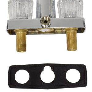 Valterra Faucet, Used for Bathtub, Single Piece 4 Inch Wall Mount with Tub/ Shower Diverter, 2 Clear Crystal Acrylic Knob Handle – PF213332