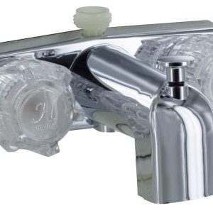 Valterra Faucet, Used for Bathtub, Single Piece 4 Inch Wall Mount with Tub/ Shower Diverter, 2 Clear Crystal Acrylic Knob Handle – PF213363