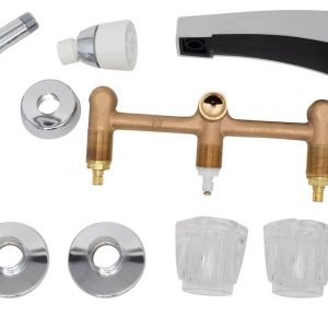 Valterra Faucet, Use for Bathtub, Four Piece 8 Inch Wall Mount with Tub/ Shower Diverter Valve, 3 Clear Crystal Acrylic Knob Handle – PF214307