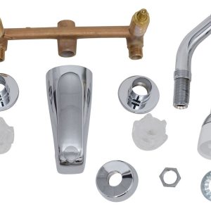 Valterra Faucet, Use for Bathtub, Three Piece 8 Inch Wall Mount with Tub/ Shower Diverter, 2 Clear Crystal Acrylic Knob Handle – PF214311