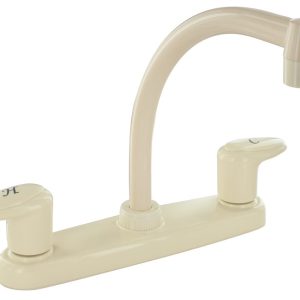 Valterra Faucet, Used for Kitchen, Single Piece 8 Inch Deck Mount, 9 Inch Hi-Arc Spout, 2 Acrylic Lever Handle, Biscuit/ Plastic Underbody – PF221101
