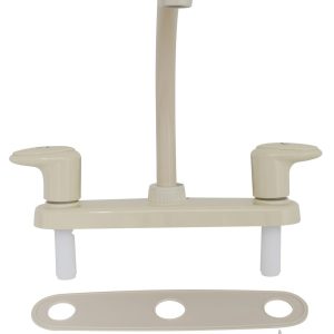 Valterra Faucet, Used for Kitchen, Single Piece 8 Inch Deck Mount, 9 Inch Hi-Arc Spout, 2 Acrylic Lever Handle, Biscuit/ Plastic Underbody – PF221101