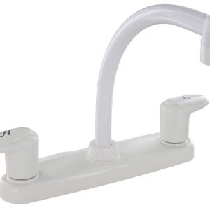 Valterra Faucet, Catalina, Used for Kitchen, Single Piece 8 Inch Deck Mount, 9 Inch Hi-Arc Spout, 2 Acrylic Lever Handle – PF221202
