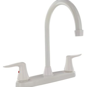 Valterra Faucet, Catalina, Used for Kitchen, Single Piece 8 Inch Deck Mount, 9 Inch Hi-Arc Spout, 2 Plastic Lever Handles – PF221204