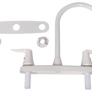 Valterra Faucet, Catalina, Used for Kitchen, Single Piece 8 Inch Deck Mount, 9 Inch Hi-Arc Spout, 2 Plastic Lever Handles – PF221204