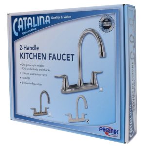 Valterra Faucet, Catalina, Used for Kitchen, Single Piece 8 Inch Deck Mount, 9 Inch Hi-Arc Spout, 2 Plastic Lever Handles – PF221204