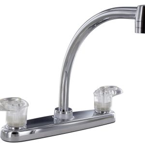 Valterra Faucet, Catalina, Used for Kitchen, Single Piece 8 Inch Deck Mount, 9 Inch Hi-Arc Spout, 2 Acrylic Lever Handle – PF221302