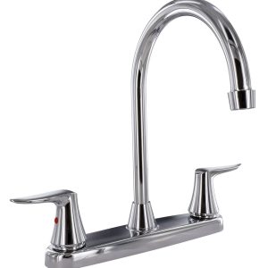 Valterra Faucet, Catalina, Used for Kitchen, Single Piece 8 Inch Deck Mount, 9 Inch Hi-Arc Spout, 2 Polished Chrome Plated Lever Handles – PF221305