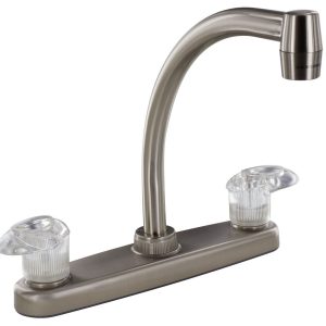 Valterra Faucet, Catalina, Used for Kitchen, Single Piece 8 Inch Deck Mount, 9 Inch Hi-Arc Spout, 2 Acrylic Lever Handle – PF221402