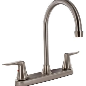 Valterra Faucet, Catalina, Used for Kitchen, Single Piece 8 Inch Deck Mount, 9 Inch Hi-Arc Spout, 2 Brushed Nickel Plated Lever Handles – PF221403