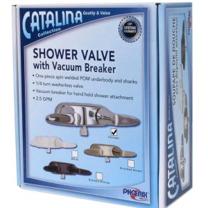 Valterra Shower Control Valve, Catalina, 2 Valve, Single Piece Wall Mount, 4 Inch, 2 Lever Handles, Chrome Plated, Plastic Underbody – PF223304