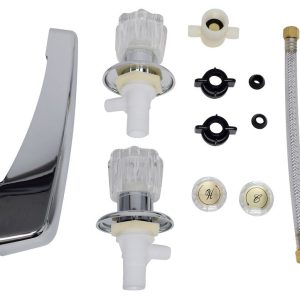 Valterra Faucet, Used for Bathtub, Three Piece 8 Inch to 24 Inch Adjustable Center Deck Mount, 2 Clear Crystal Acrylic Knob Handle – PF224301