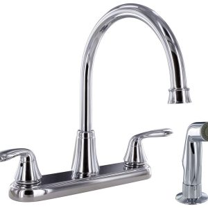 Valterra Faucet, Premium, Use for Kitchen, 8 Inch Gooseneck Type Spout, Chrome Plated/ Stainless Steel, 2-Lever Handle, Hybrid Shield – PF231301