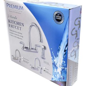 Valterra Faucet, Premium, Use for Kitchen, 8 Inch Gooseneck Type Spout, Chrome Plated/ Stainless Steel, 2-Lever Handle, Hybrid Shield – PF231301