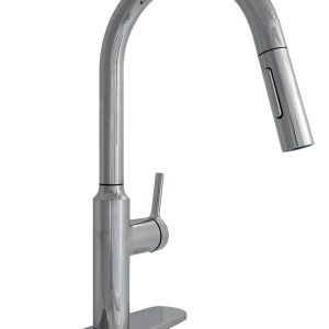 Valterra Faucet, Premium, Use for Kitchen, 8 Inch Deck Mount, Slimline Hi-Arc Spout with Pull Down Sprayer, Single Lever Handle, Chrome – PF231365