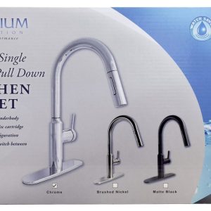 Valterra Faucet, Premium, Use for Kitchen, 8 Inch Deck Mount, Slimline Hi-Arc Spout with Pull Down Sprayer, Single Lever Handle, Chrome – PF231365