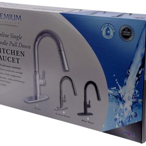 Valterra Faucet, Premium, Use for Kitchen, 8 Inch Deck Mount, Slimline Hi-Arc Spout with Pull Down Sprayer, Single Lever Handle, Chrome – PF231365