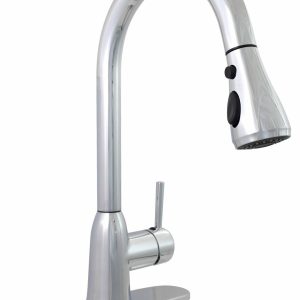 Valterra Faucet, Used for Kitchen, 8 Inch Deck Mount, Hi-Arc Spout with Power Boost Pull Down Sprayer, Single Lever Handle, Chrome – PF231366