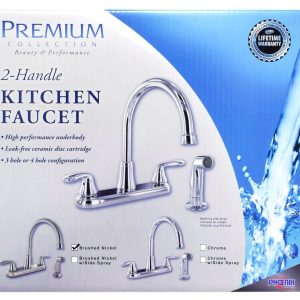 Valterra Faucet, Used for Kitchen, Single Piece 8 Inch Deck Mount, 9 Inch Hi-Arc Spout, 2 Lever Handle – PF231402