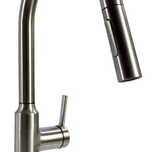 Valterra Faucet, Premium, Use for Kitchen, 8 Inch Deck Mount, Slimline Hi-Arc Spout with Pull Down Sprayer, Single Lever Handle – PF231465