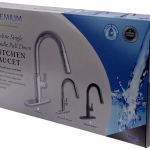 Valterra Faucet, Premium, Use for Kitchen, 8 Inch Deck Mount, Slimline Hi-Arc Spout with Pull Down Sprayer, Single Lever Handle – PF231465