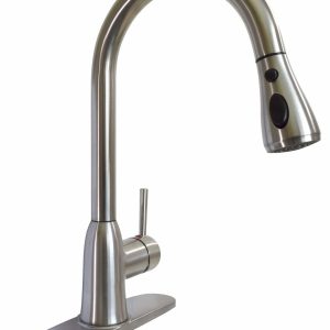 Valterra Faucet, Premium, Use for Kitchen, 8 Inch Deck Mount, Slimline Hi-Arc Spout with Power Boost Pull Down Sprayer, Single Lever Handle – PF231466