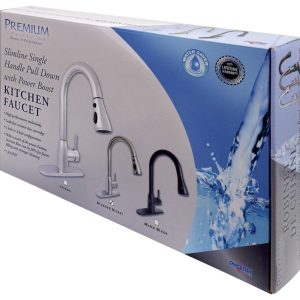 Valterra Faucet, Premium, Use for Kitchen, 8 Inch Deck Mount, Slimline Hi-Arc Spout with Power Boost Pull Down Sprayer, Single Lever Handle – PF231466