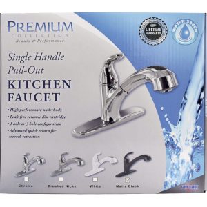 Valterra Faucet, Used for Kitchen, Single Piece 8 Inch Deck Mount, 10 Inch Pull Out Spout, Single Lever Handle – PF231741