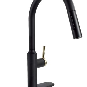 Valterra Faucet, Premium, Use for Kitchen, 8 Inch Deck Mount, Slimline Hi-Arc Spout with Pull Down Sprayer, Single Lever Handle – PF231780