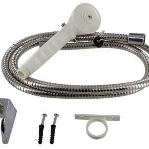 Valterra Shower Head, Hand-Held with 60 Inch Double Hooked Stainless Steel Hose, With Single Function Spray Setting, With Trickle Shut-Off – PF276028