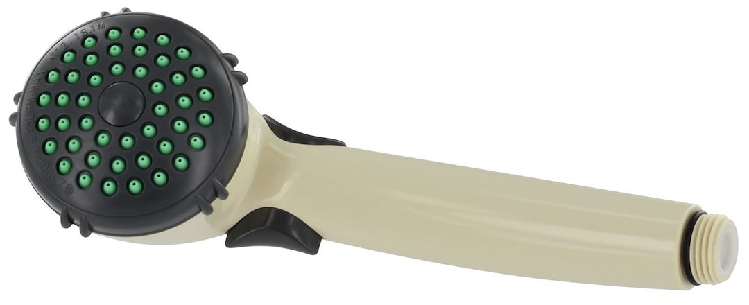 Valterra Shower Head, Hand-Held, With Single Function Spray Setting, With Trickle Shut-Off, Biscuit, Plastic, With Blister Package – PF276035