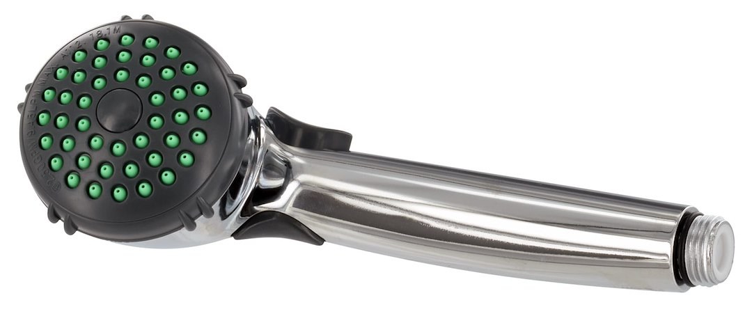 Valterra Shower Head, Hand-Held, With Single Function Spray Setting, With Trickle Shut-Off, Polished Chrome Plated, Plastic – PF276037