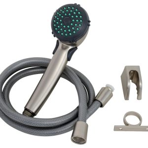 Valterra Shower Head, Hand-Held with 60 Inch Vinyl Hose, With Single Function Spray Setting, With Trickle Shut-Off, Brushed Nickel Plated – PF276044