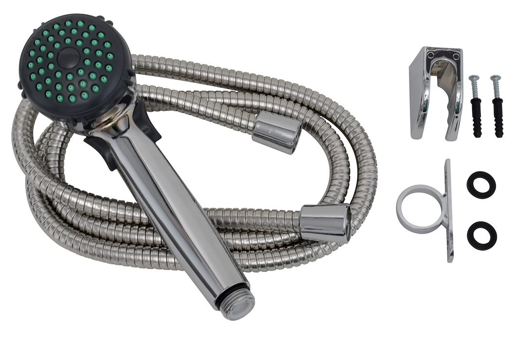 Valterra Shower Head, Hand-Held with 60 Inch Double Hooked Stainless Steel Hose, With Single Function Spray Setting, With Trickle Shut-Off – PF276045