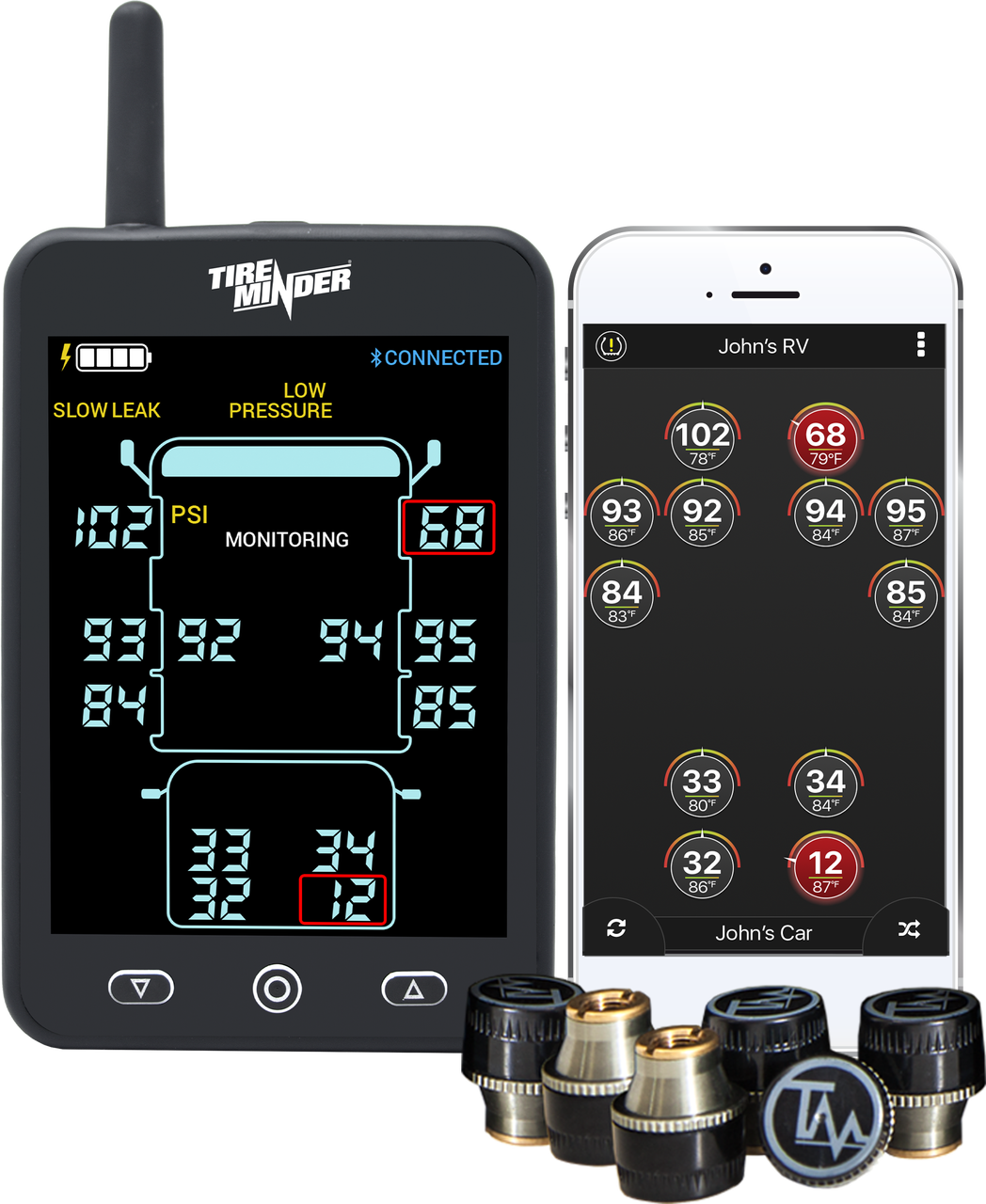 Valterra Tire Pressure Monitoring System – TPMS, Tireminder ® A1AS, Universal Fit, With Bluetooth Technology, 6 Standard Transmitters – TM22130