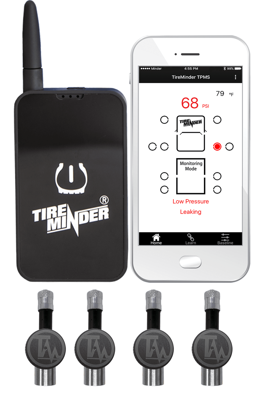 Valterra Tire Pressure Monitoring System – TPMS, Tireminder ®, Universal Fit, With Bluetooth Technology, 4 Standard Transmitters – TM22159