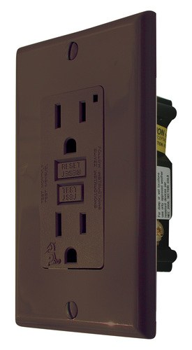 Valterra Receptacle, Diamond Group, Indoor/ Outdoor Use, 15 Amp or 20 Amp/ 120 Volt AC Power, Ground Fault Interrupter Type, Brown – DG15BVP