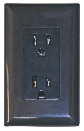 Valterra Receptacle, Decor ®, Indoor Use, 125 Volt AC Power, Non Ground Fault Interrupter, Dual Receptacle, Black, With Receptacle Cover – DG15BKVP