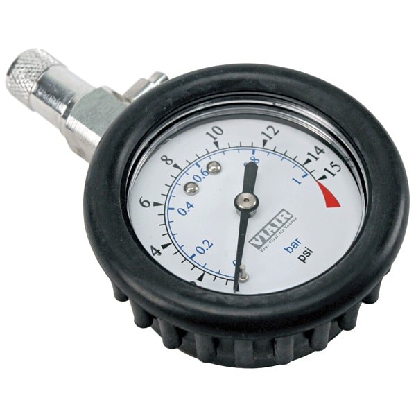 Viair Tire Pressure Gauge, Stick Style, Analog White Dial, 0-15 Pounds Per Square Inch (PSI), With Rubber Boot – 90058