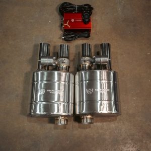 Valvetronic Exhaust Muffler, 8-1/2 Inch Length X 8-1/2 Inch Width X 5-1/2 Inch Height Oval T304 Stainless Steel Case – UVM.63MM.DUALOUT.X2