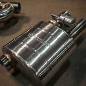 Valvetronic Exhaust Muffler, 8-1/2 Inch Length X 8-1/2 Inch Width X 5.8 Inch Height Oval T304 Stainless Steel Case – UVM.76MM.DUALOUT.X2